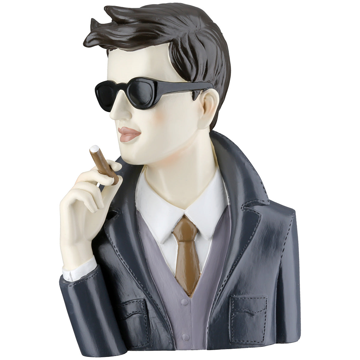 Dekofigur Gentleman Mit Zigarre Handbemalt Schwarz Grau 19cm