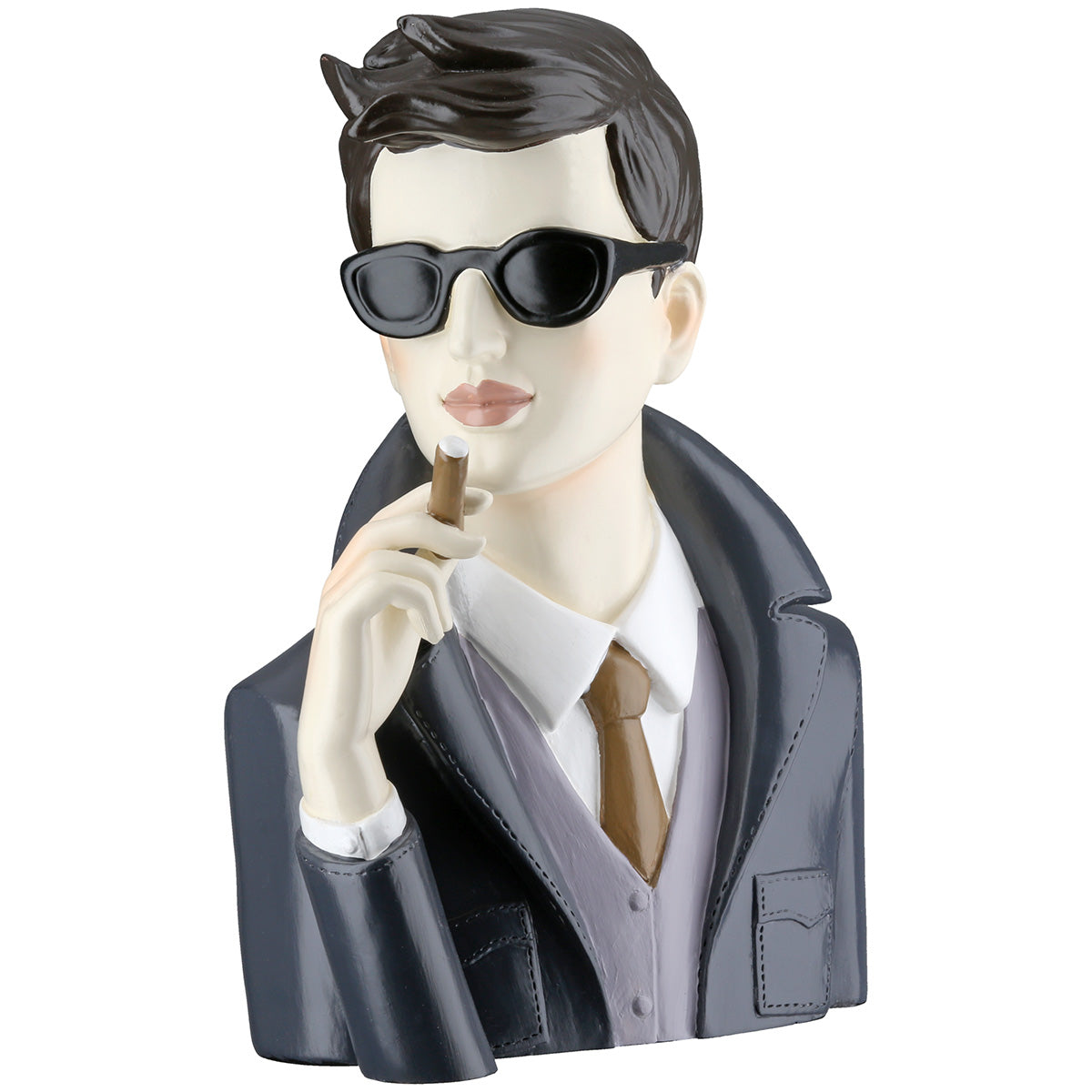 Dekofigur Gentleman Mit Zigarre Handbemalt Schwarz Grau 19cm