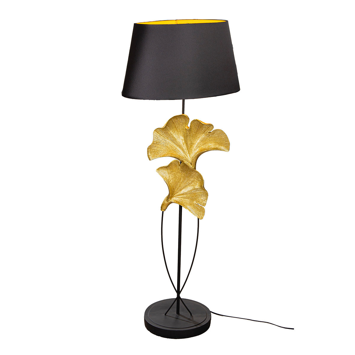 Ginkgo Glow Stehleuchte Schwarz Gold mit Ginkgoblättern 132cm