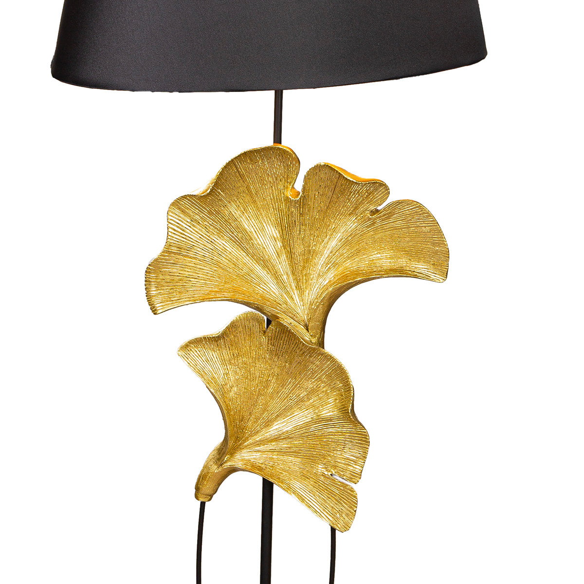 Ginkgo Glow Stehleuchte Schwarz Gold mit Ginkgoblättern 132cm