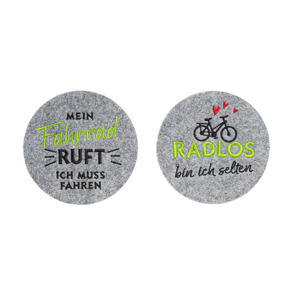 Fahrradliebe Untersetzer 6er Set Rund Filz Sprüche Hellgrau 10cm