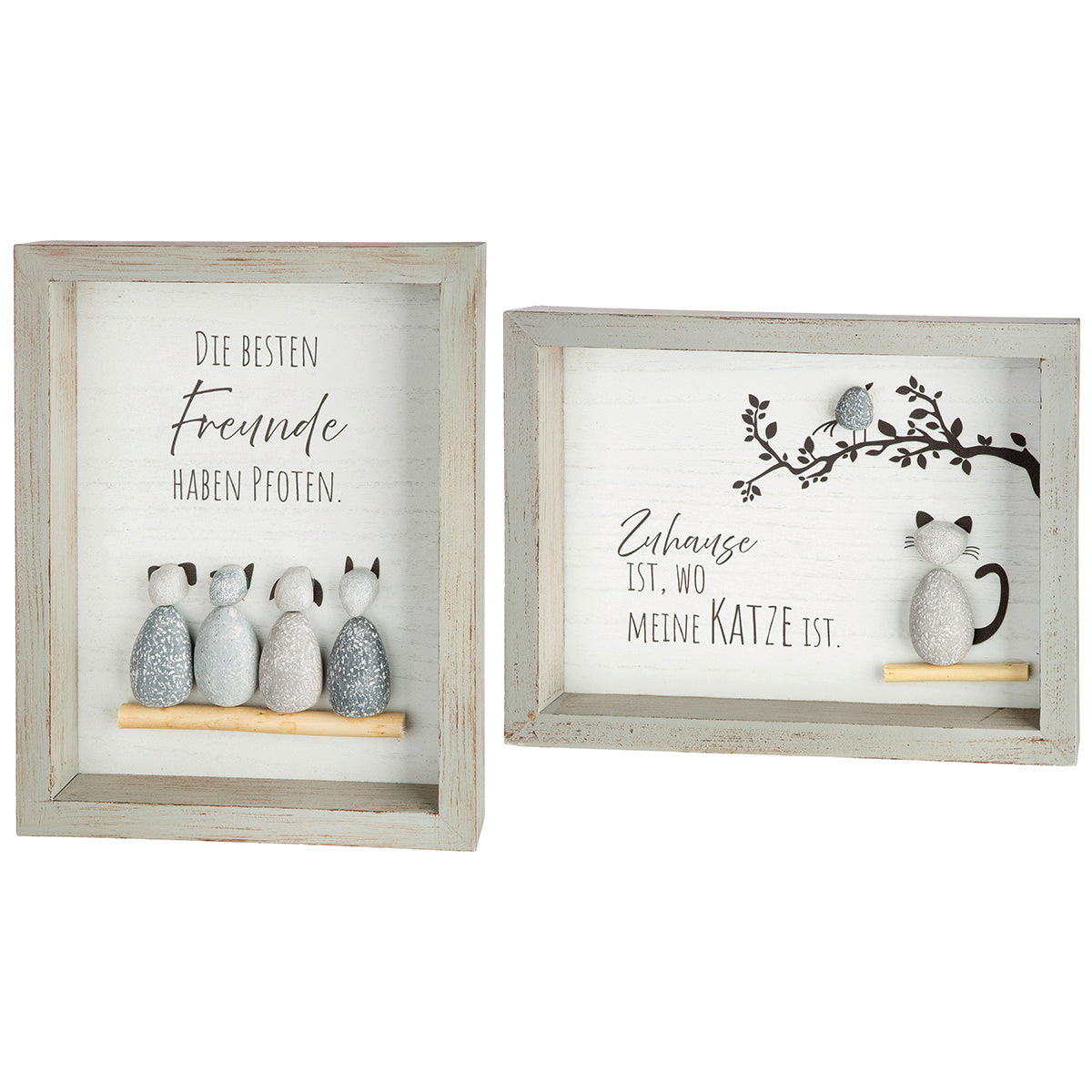 Steinbild Pfotenliebe grau im 2er set rechteckig Wanddeko