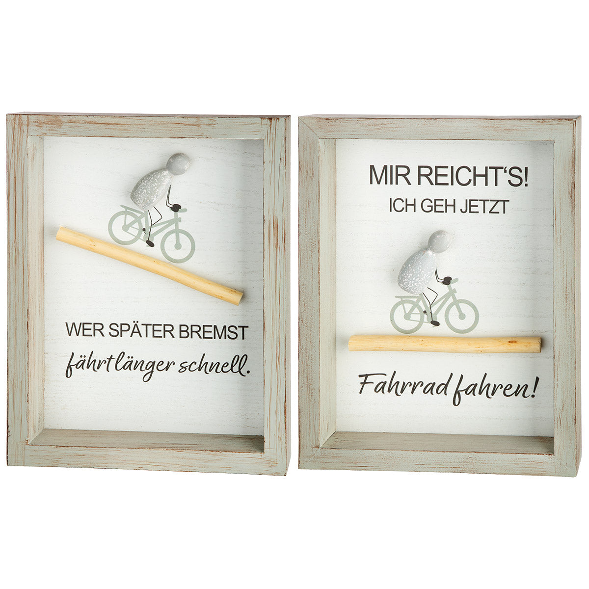 Fahrradliebe Steinbild Set Wandbild Fahrrad Spruch Grau Weiß 25cm