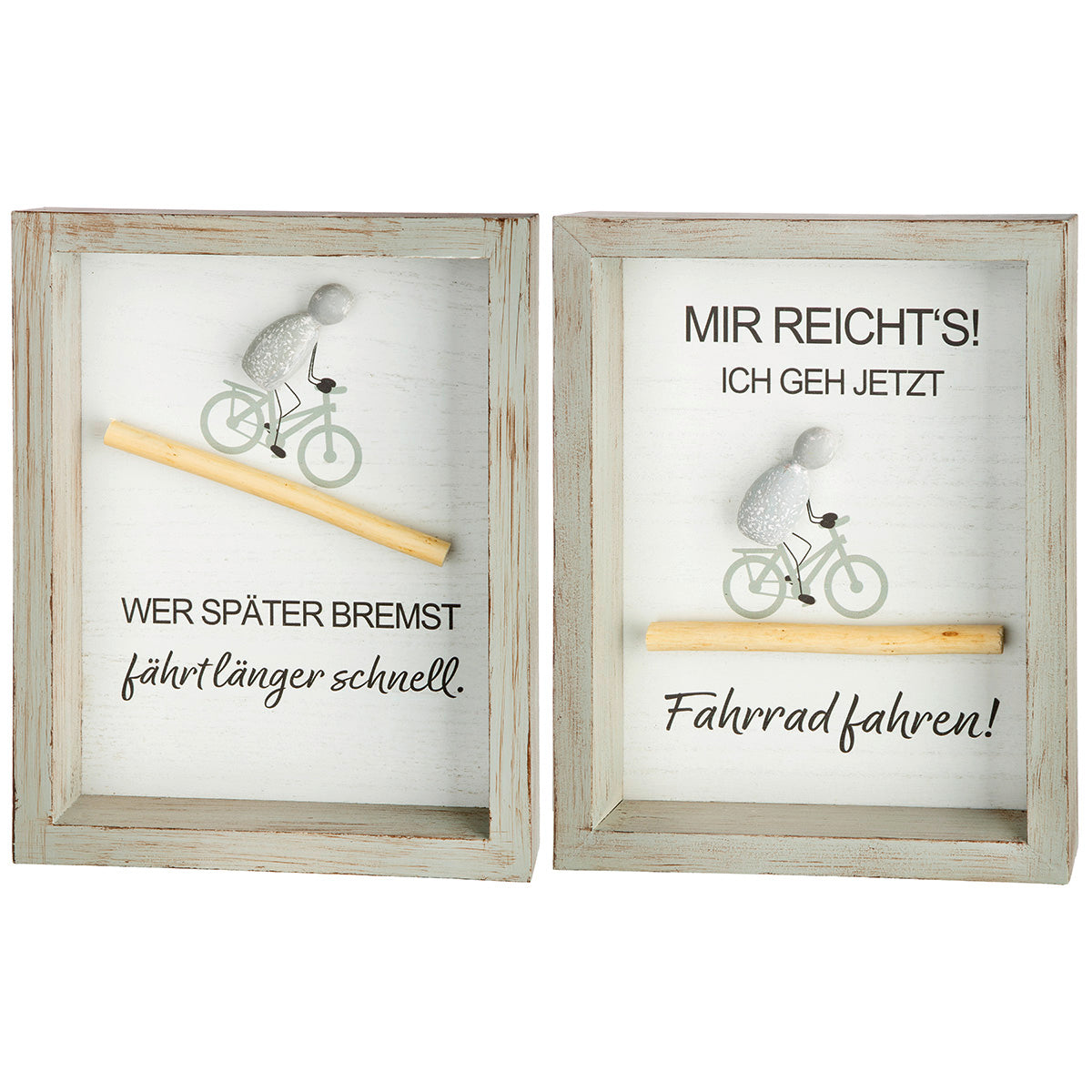 Fahrradliebe Steinbild Set Wandbild Fahrrad Spruch Grau Weiß 25cm