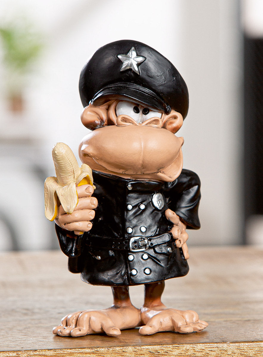 Officer Banana Affenfigur Polizist mit Banane Deko Schwarz Braun