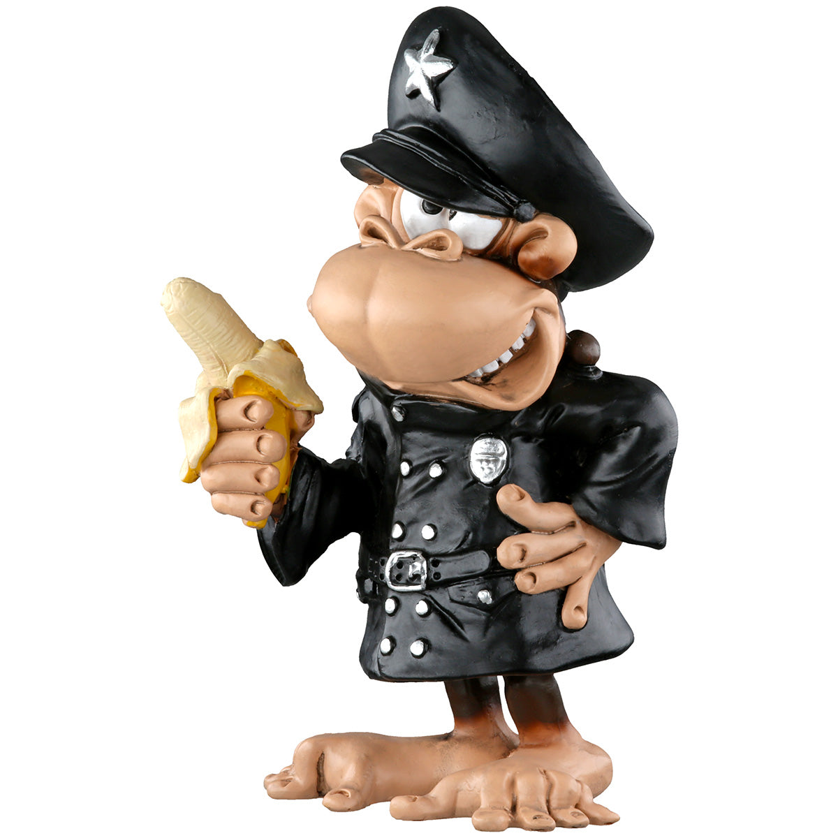 Officer Banana Affenfigur Polizist mit Banane Deko Schwarz Braun