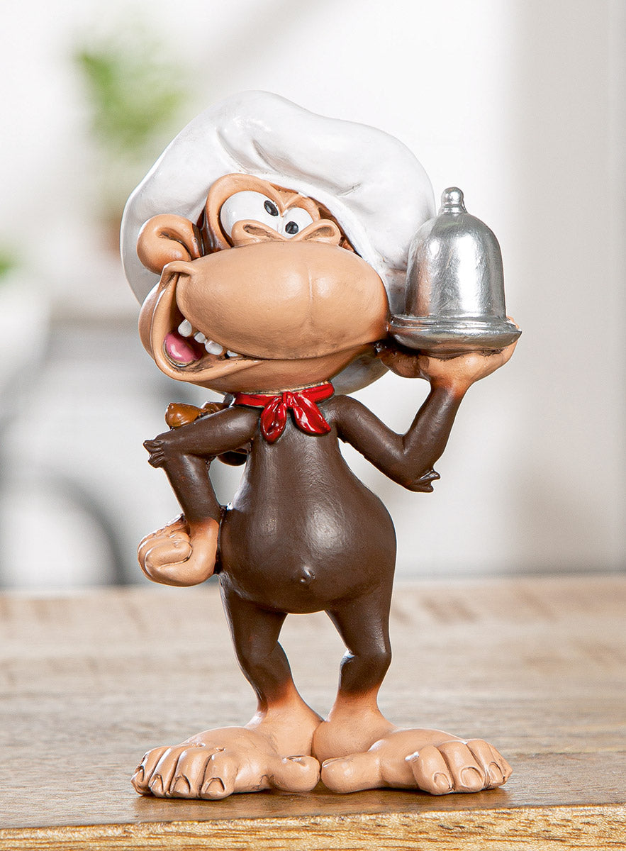 Chef Monkey Affenfigur Koch mit Kochmütze Deko Braun Weiß 12cm
