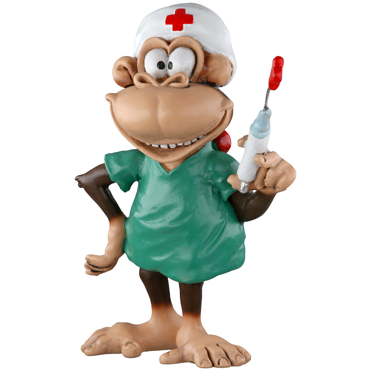 Krankenpfleger Affen Figur, 12 cm, Kunstharz, Grün-Braun mit Spritze