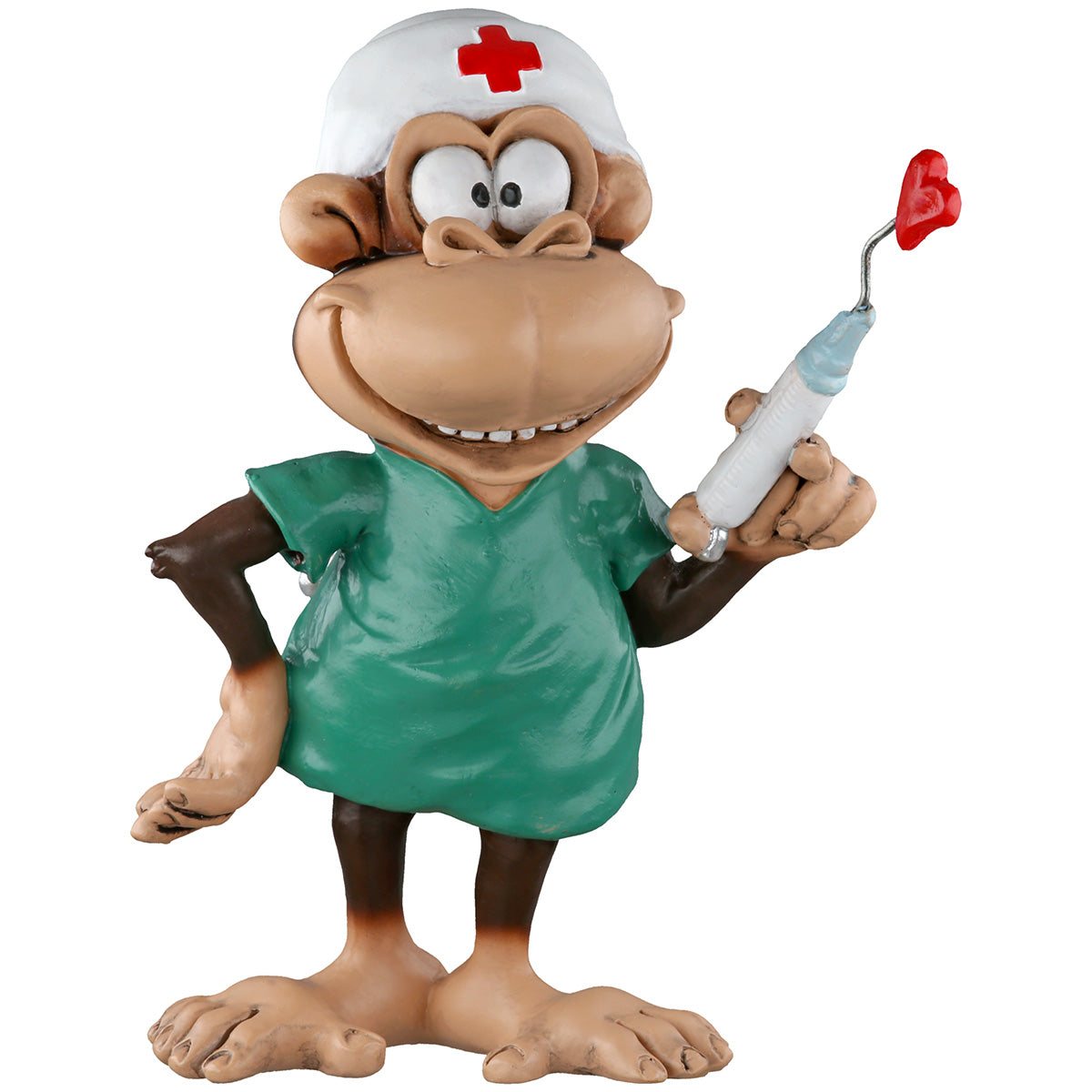 Nurse Monkey Affenfigur Pfleger mit Spritze Deko Blau Braun 12cm