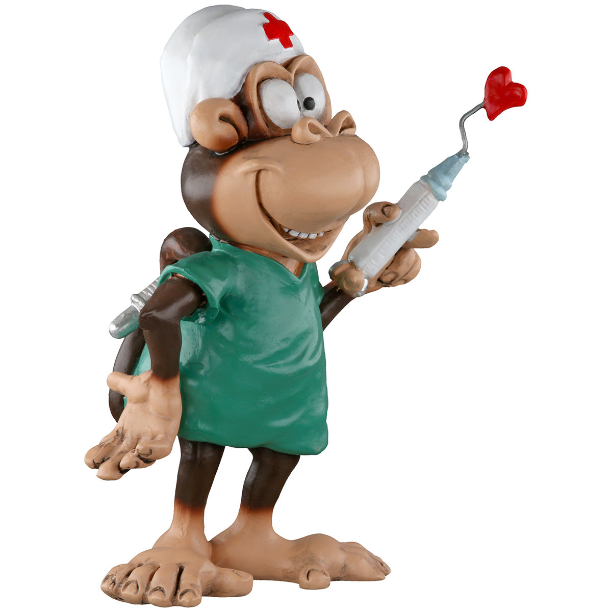 Nurse Monkey Affenfigur Pfleger mit Spritze Deko Blau Braun 12cm