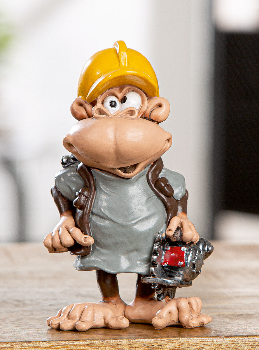 Builder Monkey Affenfigur Bauarbeiter mit Kreissäge Deko 12,5cm