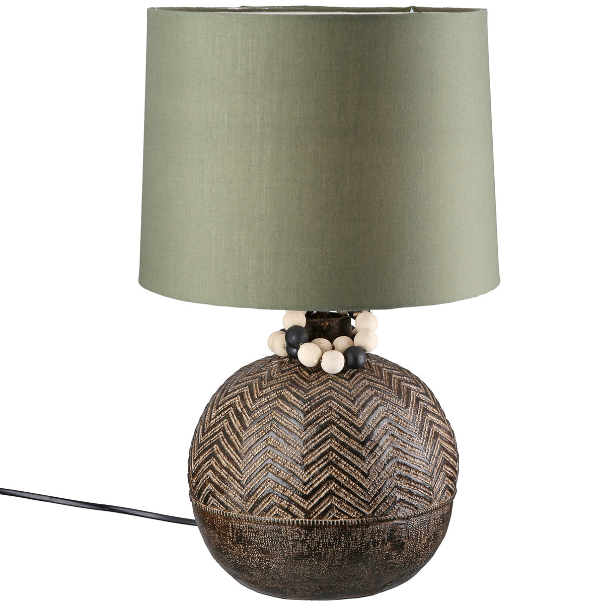 Tischlampe Ethno Keramik mit Stoffschirm Grün