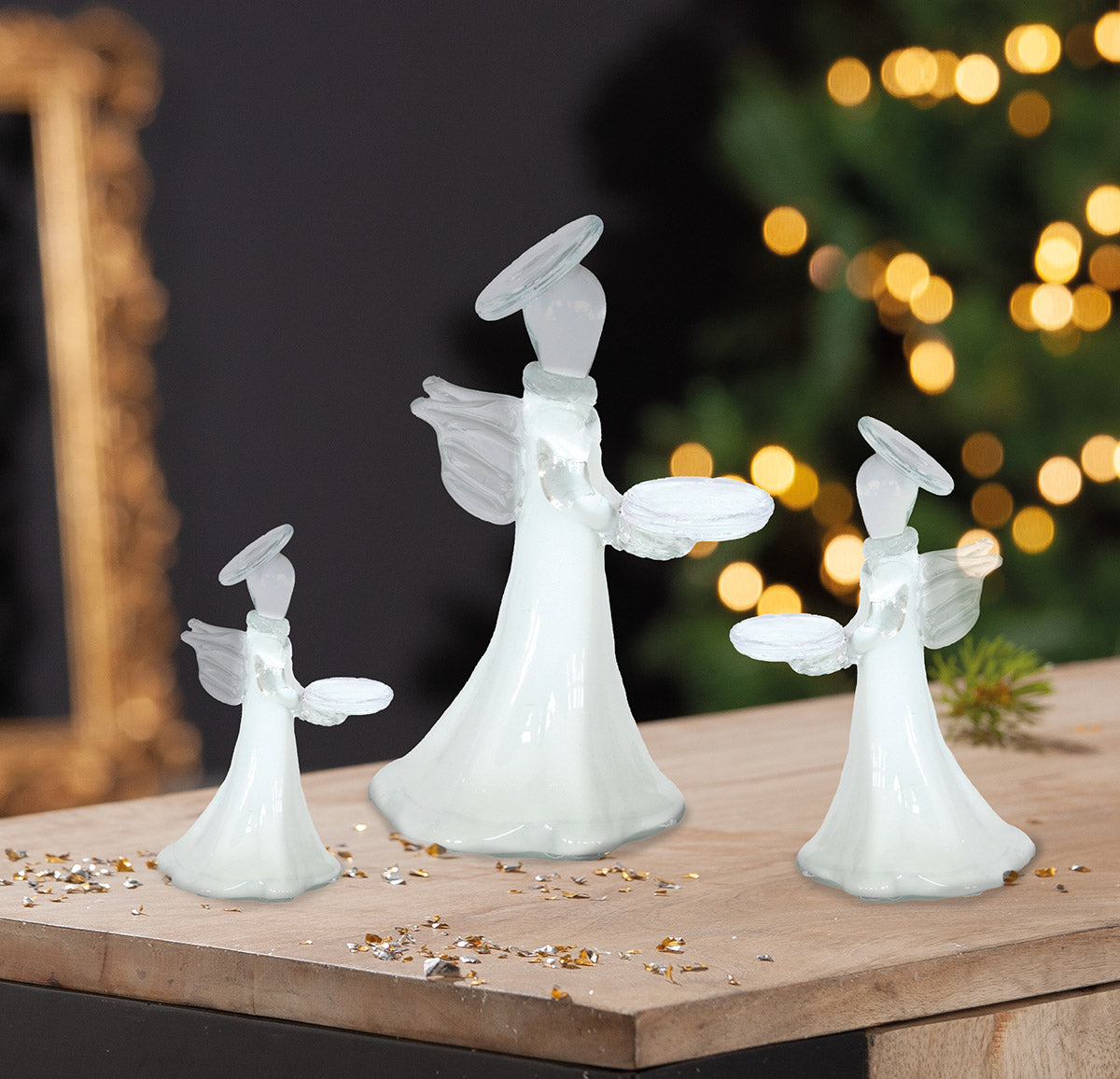 Teelichtleuchter Leni Glas weiß 25cm