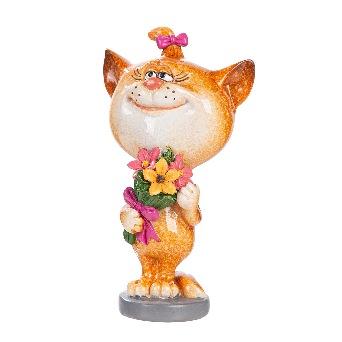 Dekofigur Luckycat Blumenkatze Orange in Geschenkbox