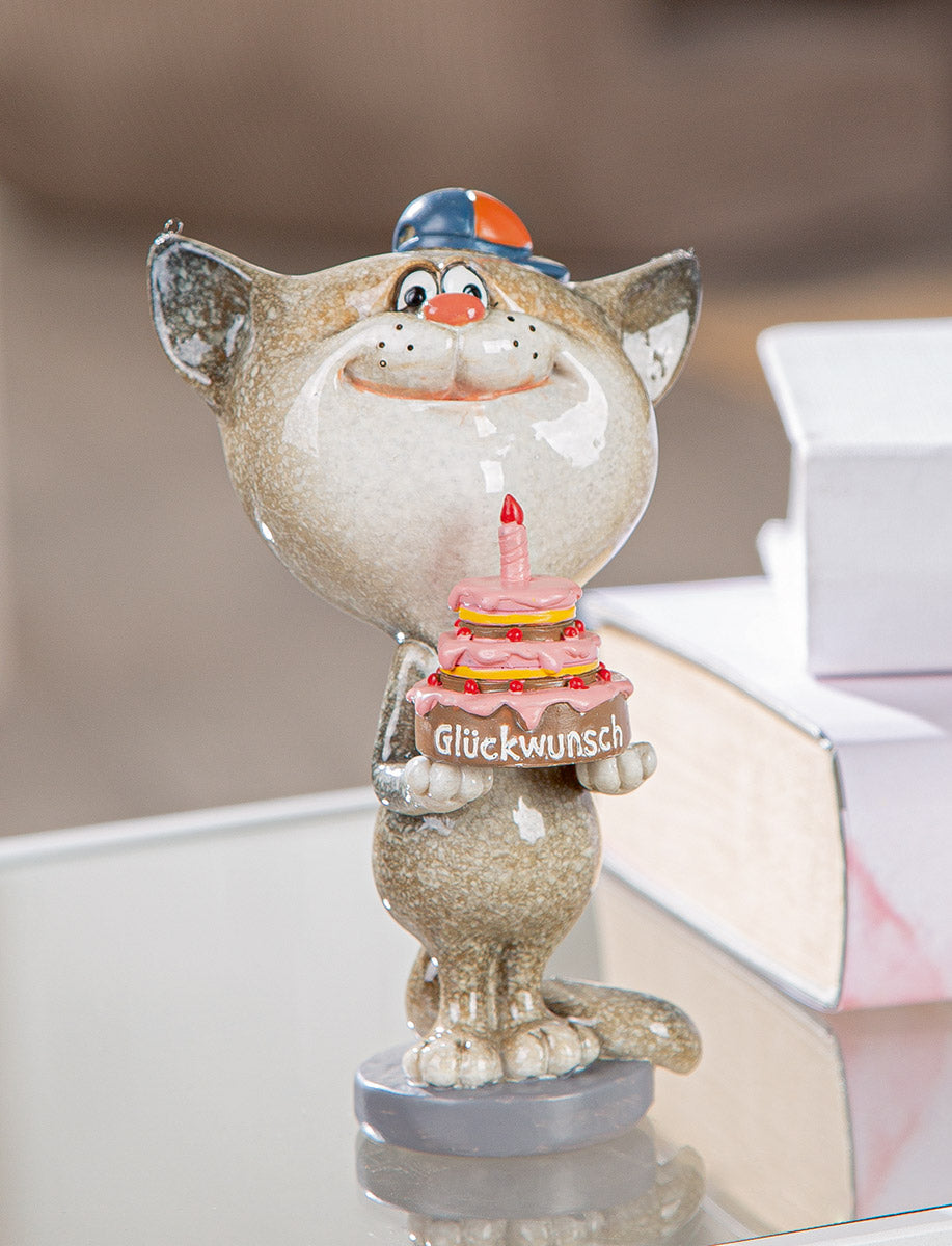Dekofigur Katze Glückwunsch Grau in Geschenkbox