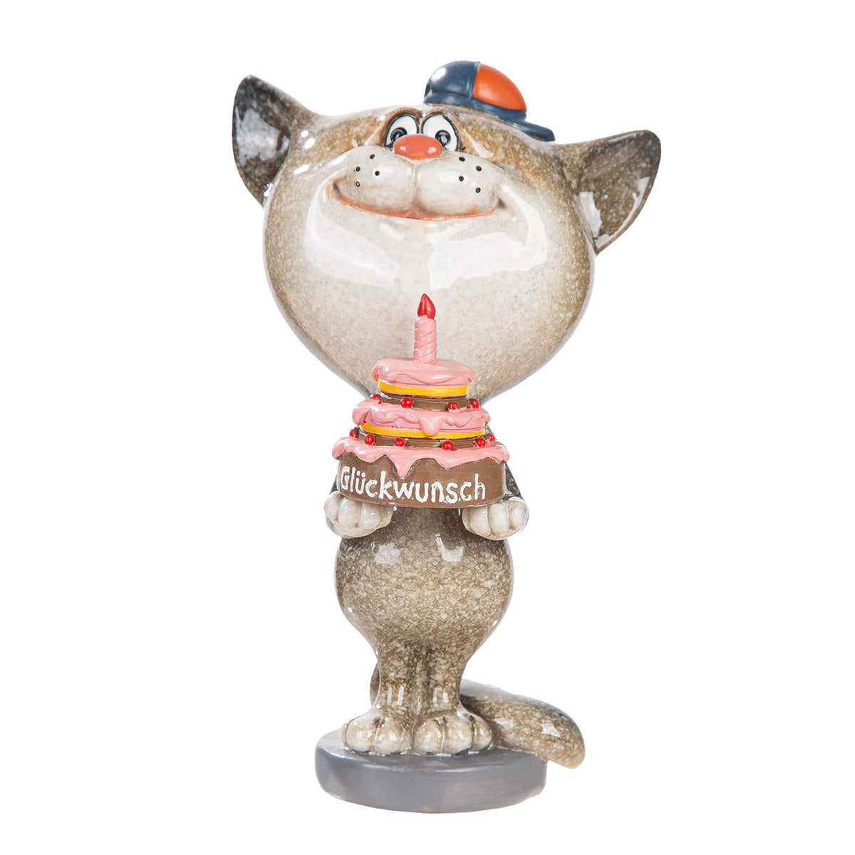 Dekofigur Katze Glückwunsch Grau in Geschenkbox