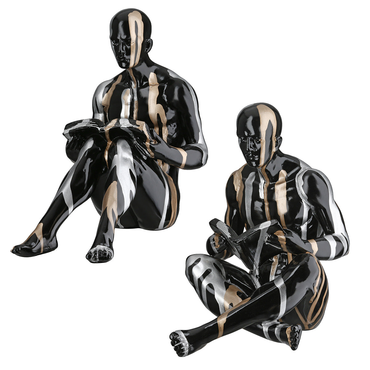 Buchstützen Drip Figur Schwarz Silber 2er Set 23cm