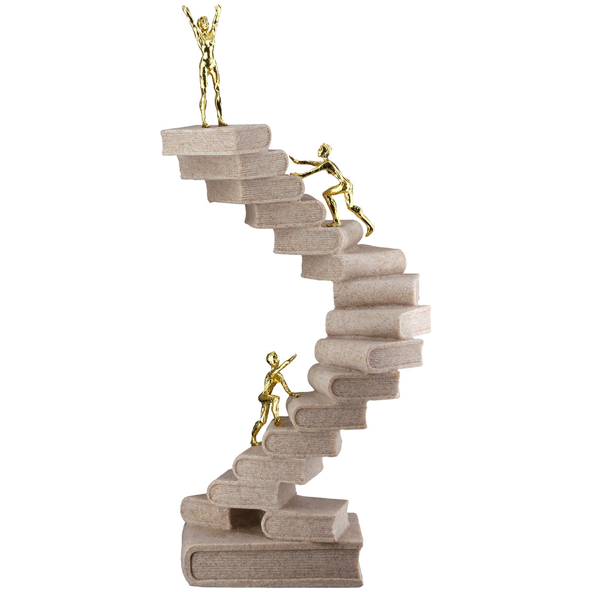 Skulptur Wissensweg Bücher Treppe Creme Gold 30cm