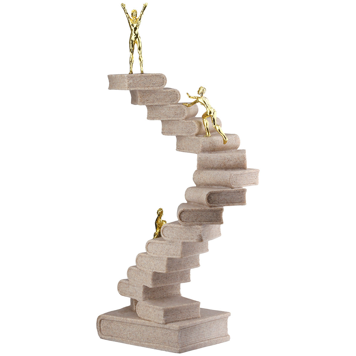 Skulptur Wissensweg Bücher Treppe Creme Gold 30cm