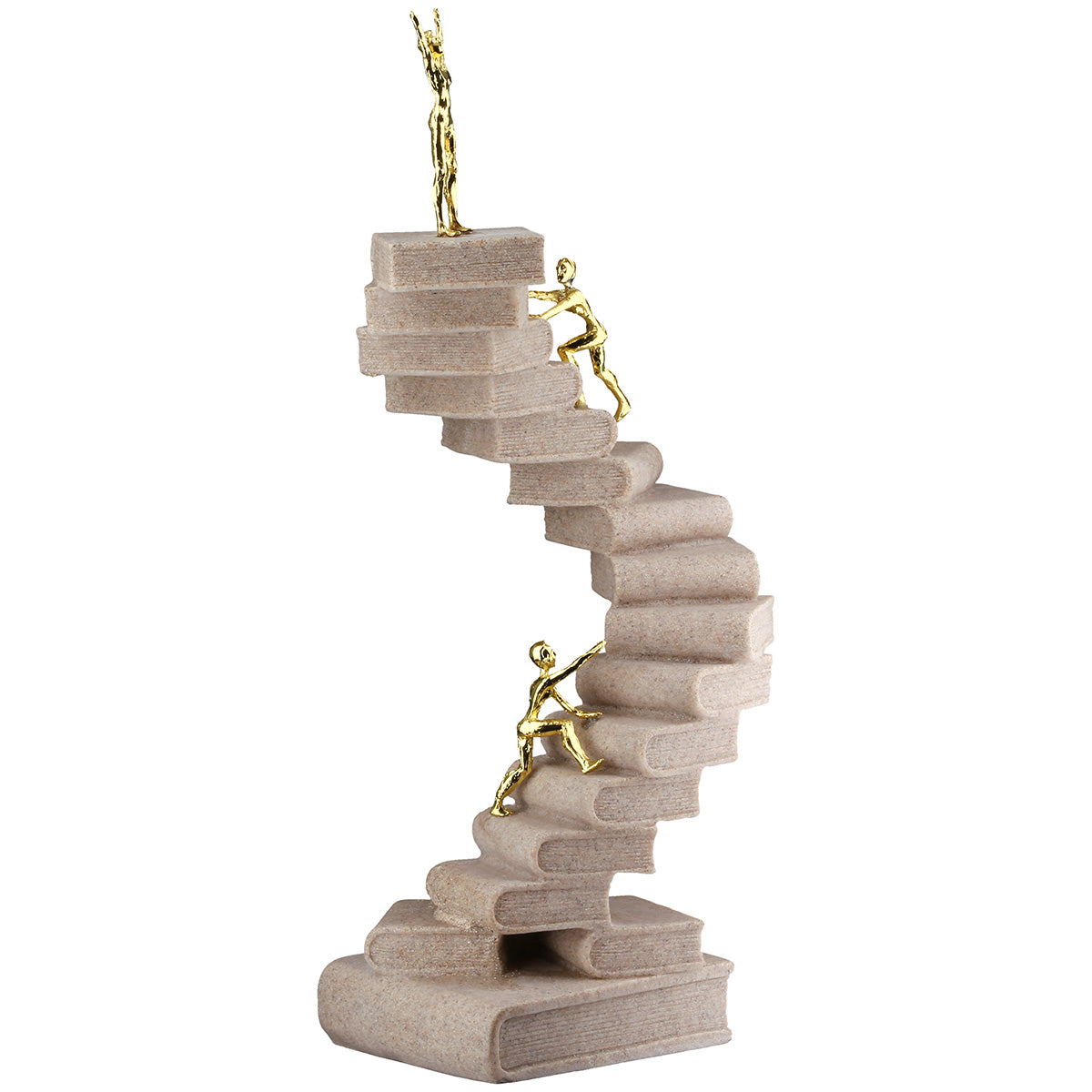 Skulptur Wissensweg Bücher Treppe Creme Gold 30cm