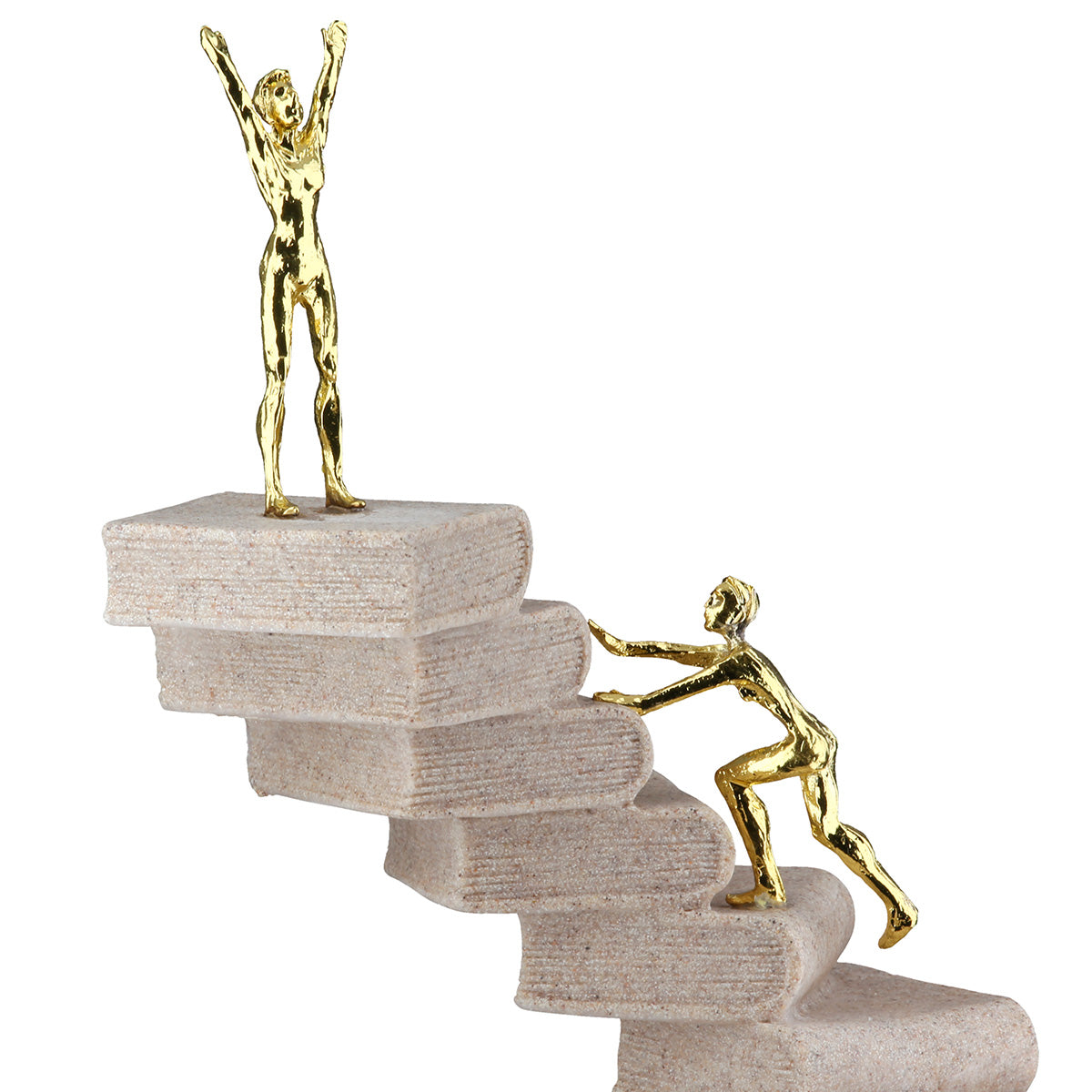Skulptur Wissensweg Bücher Treppe Creme Gold 30cm