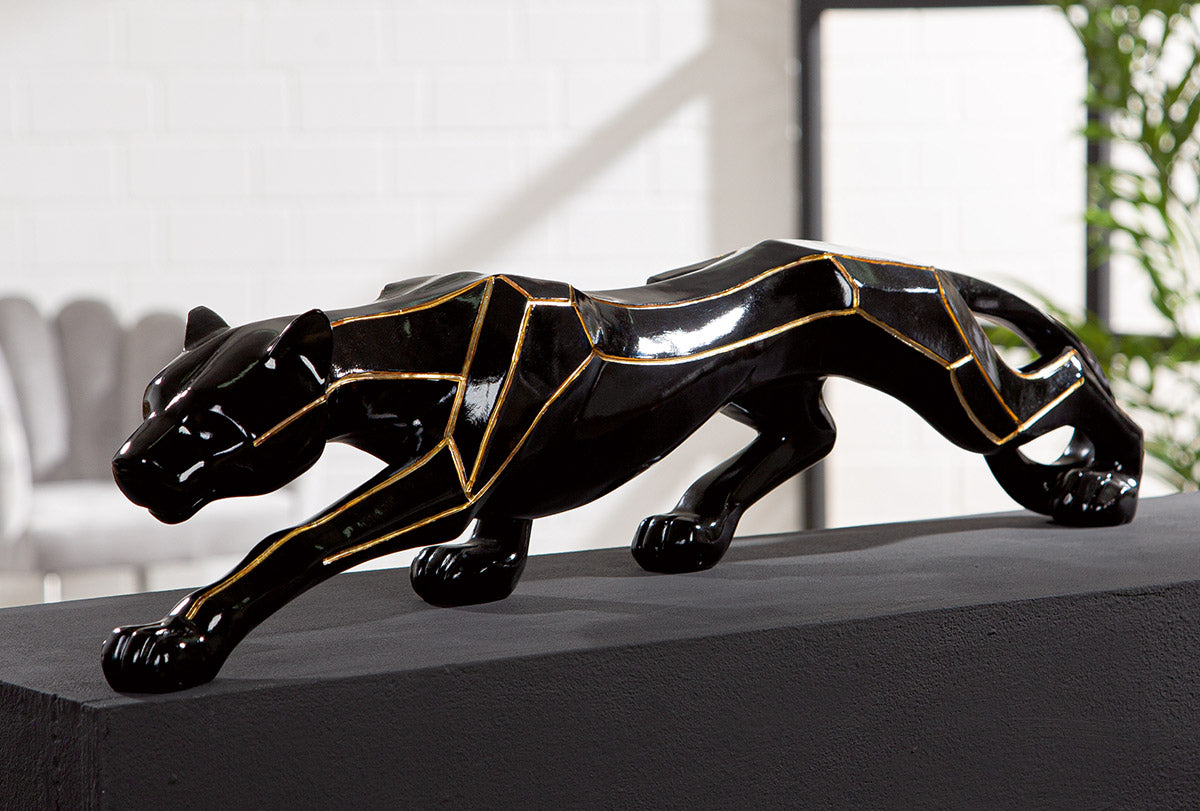 Dekofigur BlackCheetah Gepard Schwarz Gold Kunstharz 74,5cm Breit