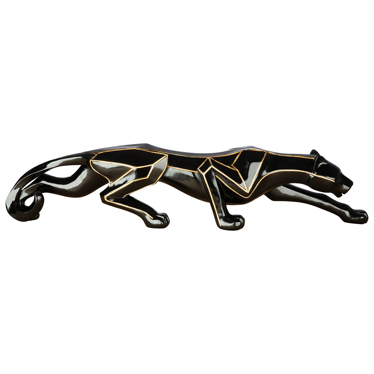 Dekofigur BlackCheetah Gepard Schwarz Gold Kunstharz 74,5cm Breit