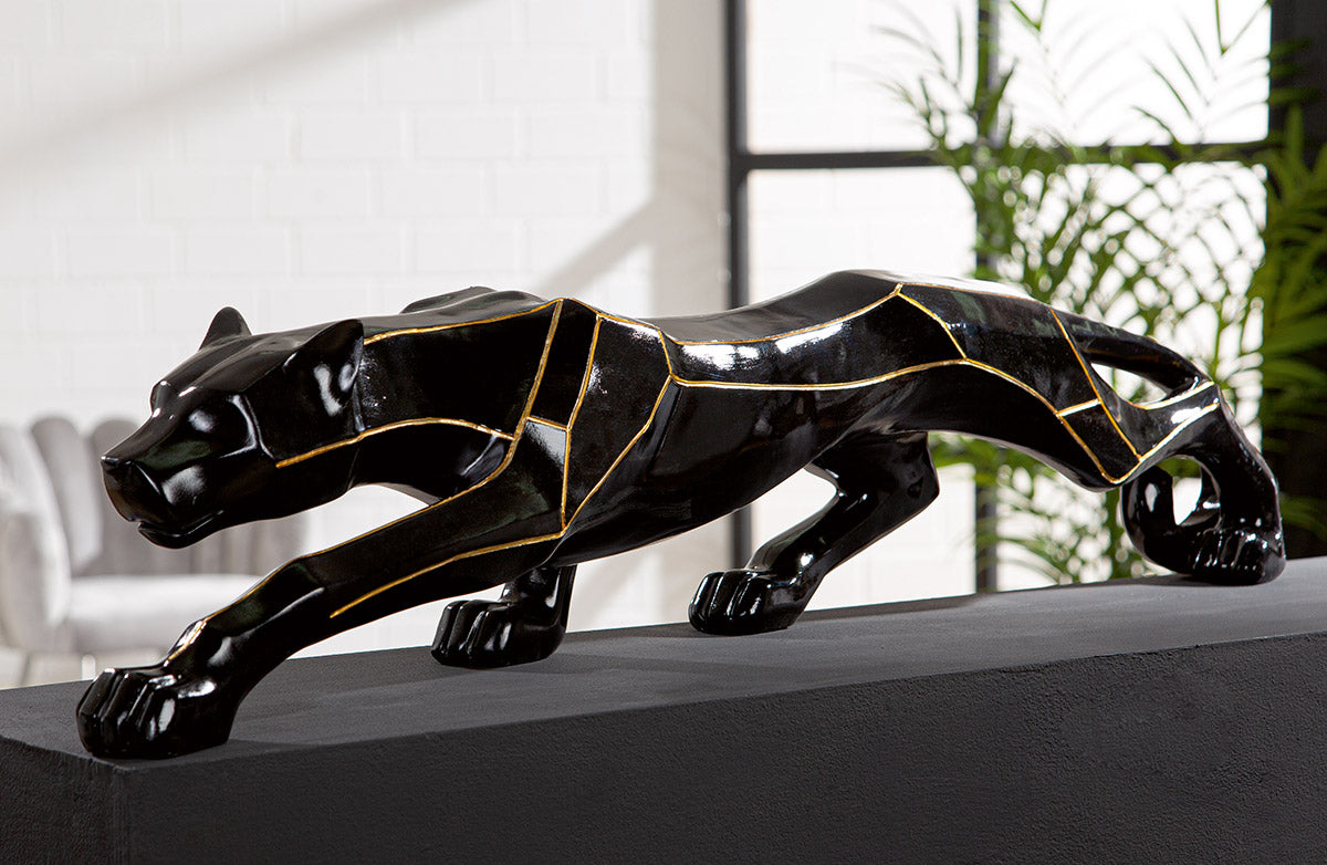 Dekofigur BlackPanther Gepard Schwarz Gold Kunstharz Breite 101cm