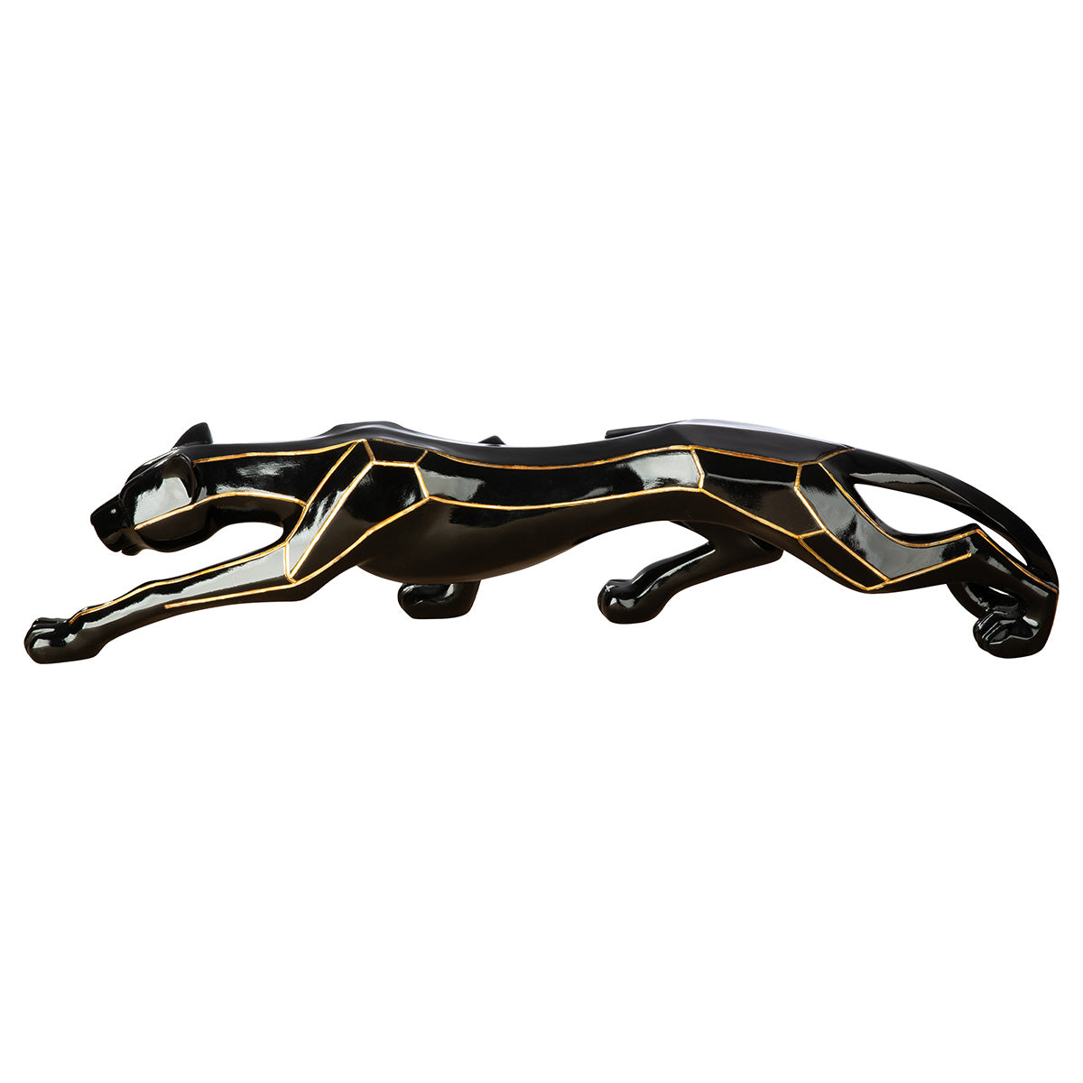 Dekofigur BlackPanther Gepard Schwarz Gold Kunstharz Breite 101cm