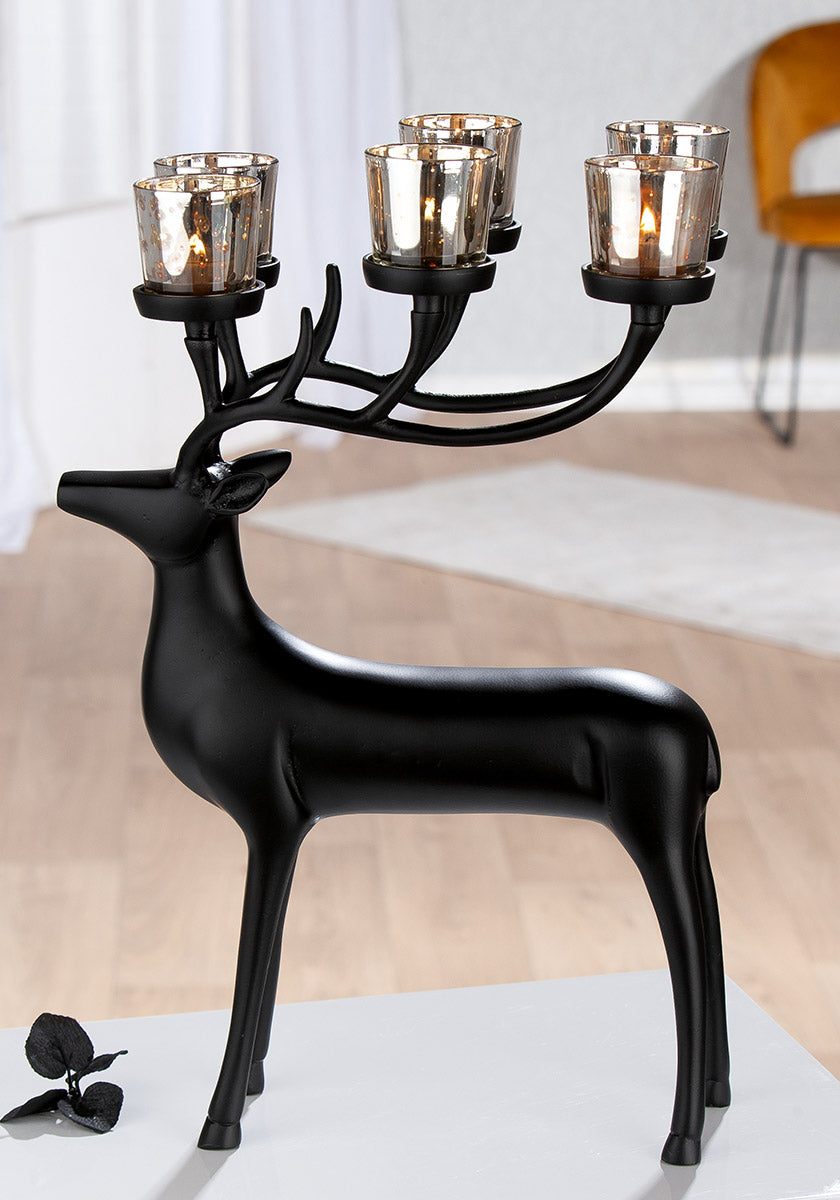 Windlicht Hirsch Nocturo Schwarz Aluminium