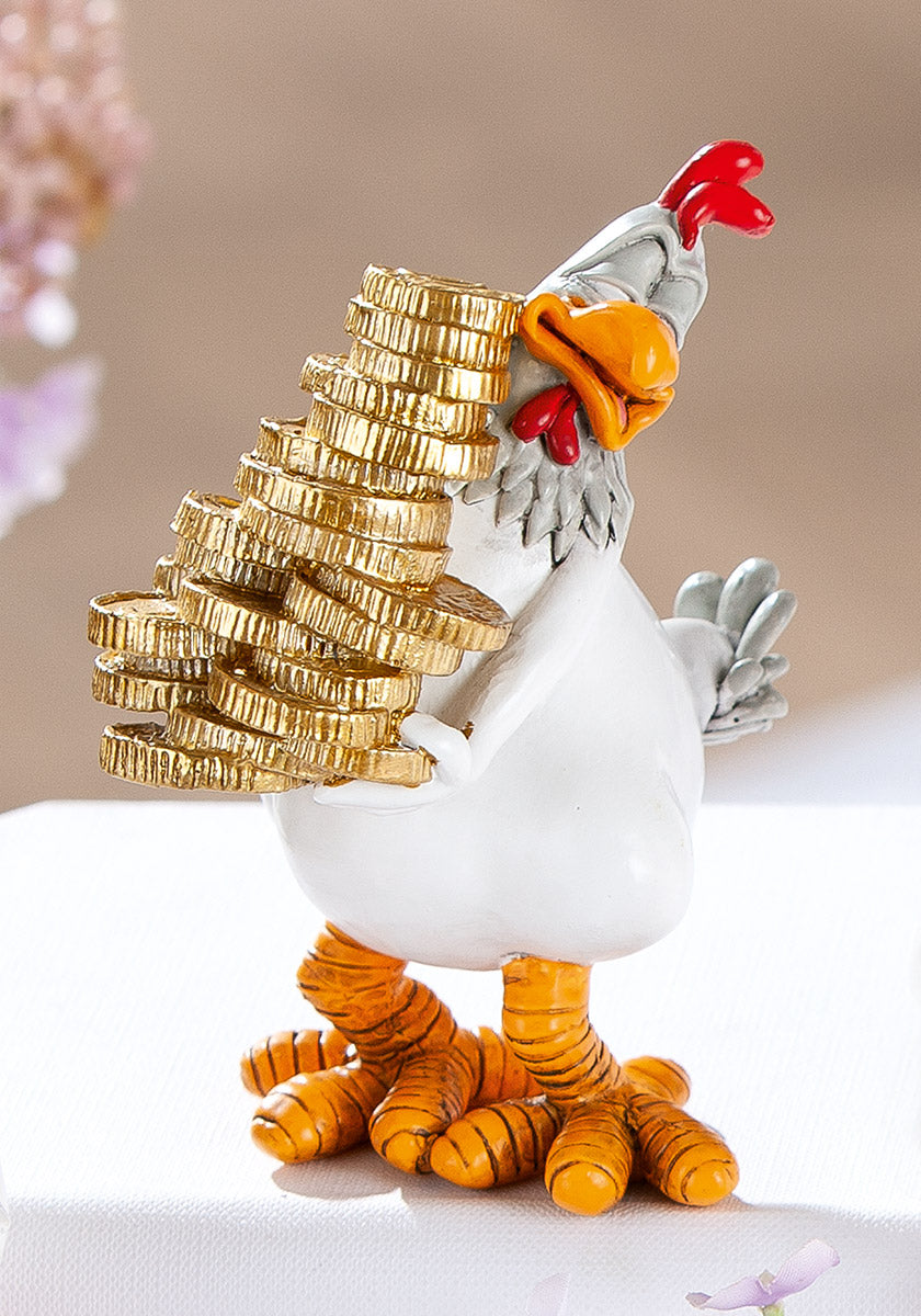 Dekofigur Sparhuhn Aurum humorvolle Huhnfigur mit Münzen