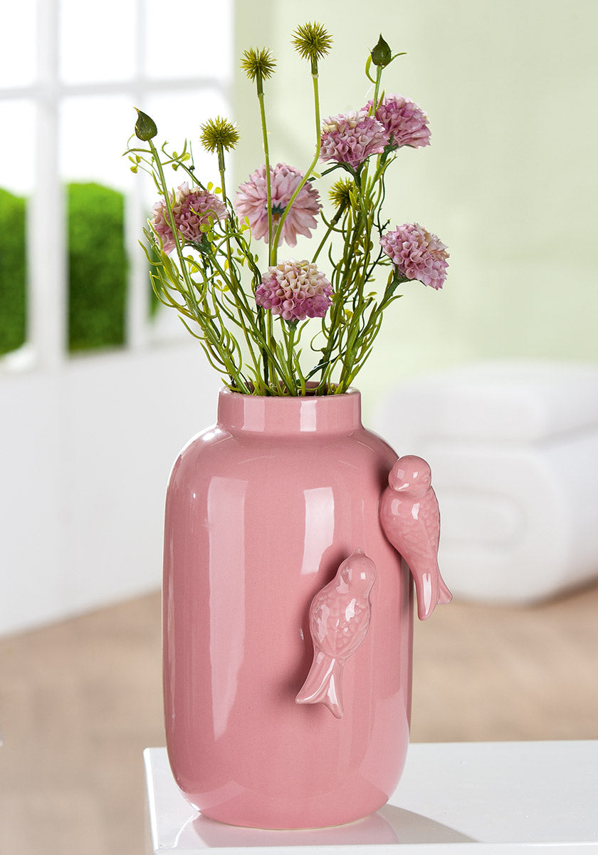 Vase Apus rosa Keramikvase mit Vogelmotiv