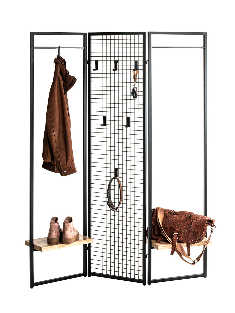 Paravent Loft Schwarz Metall Mit Haken