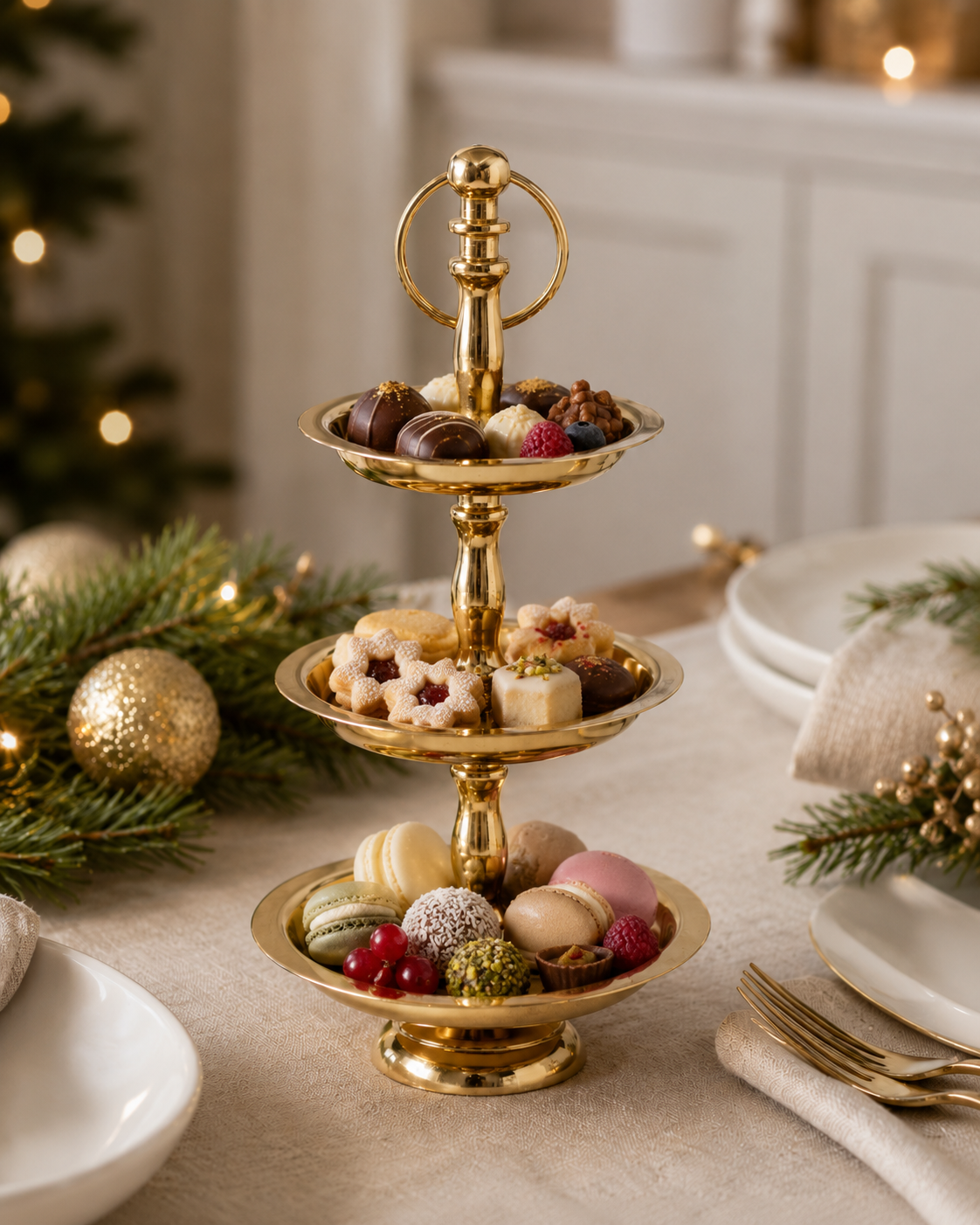 Three-Tier Maravelle Gold Metal Etagere