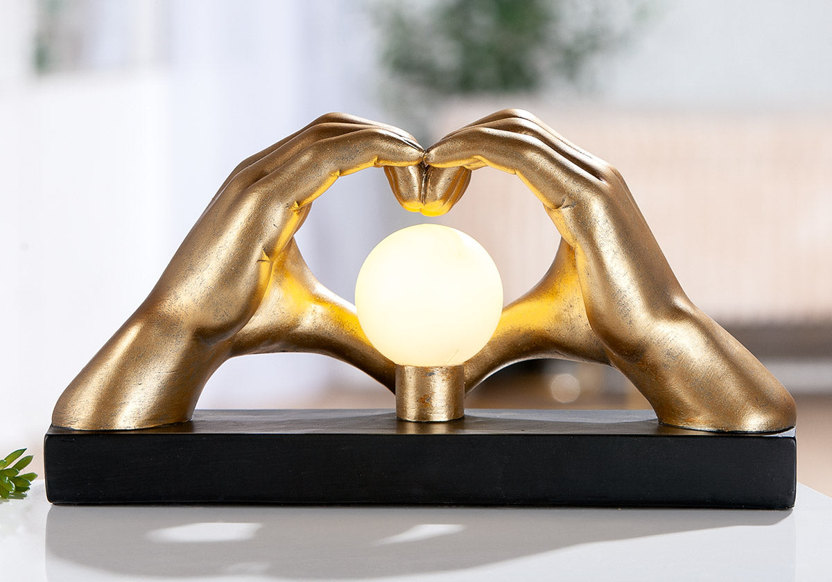 LED Tischleuchte Amora Hands Hände Herz mit Leuchtkugel gold