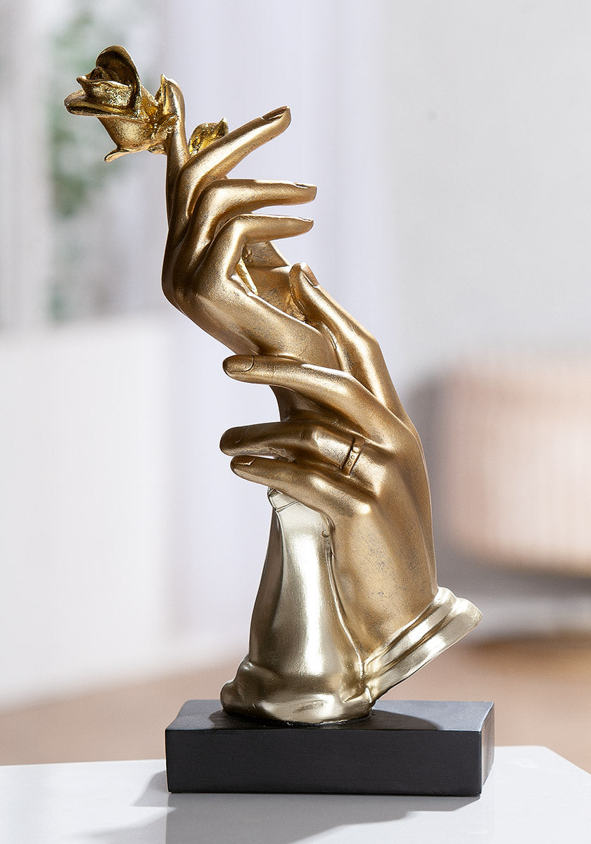 Deko Skulptur Goldene Hände mit Rose