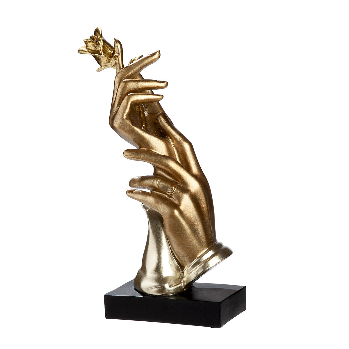 Deko Skulptur Goldene Hände mit Rose