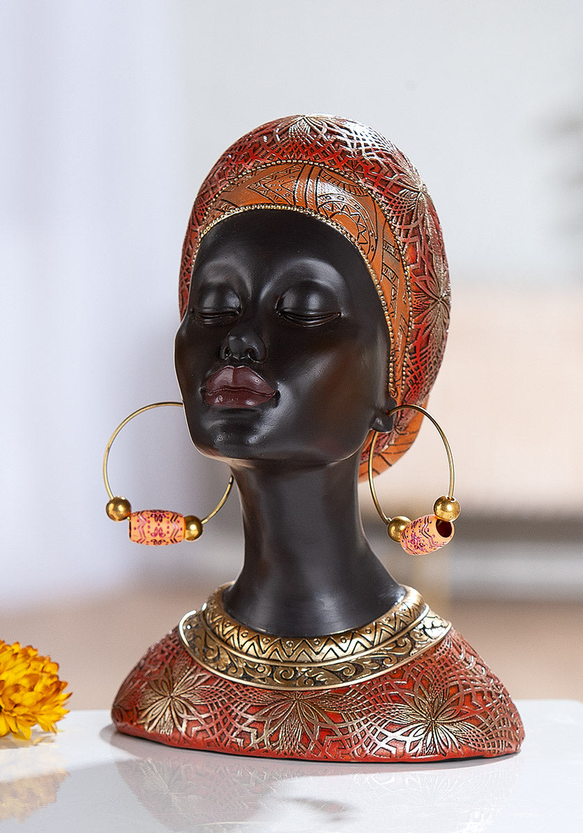 Dekofigur Kiana afrikanische Frauenbüste mit Kopftuch orange schwarz