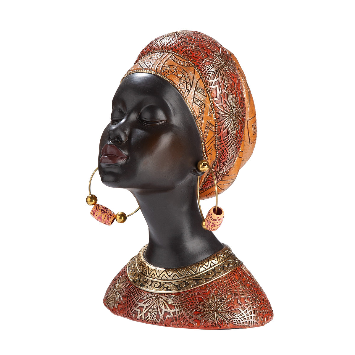 Dekofigur Kiana afrikanische Frauenbüste mit Kopftuch orange schwarz