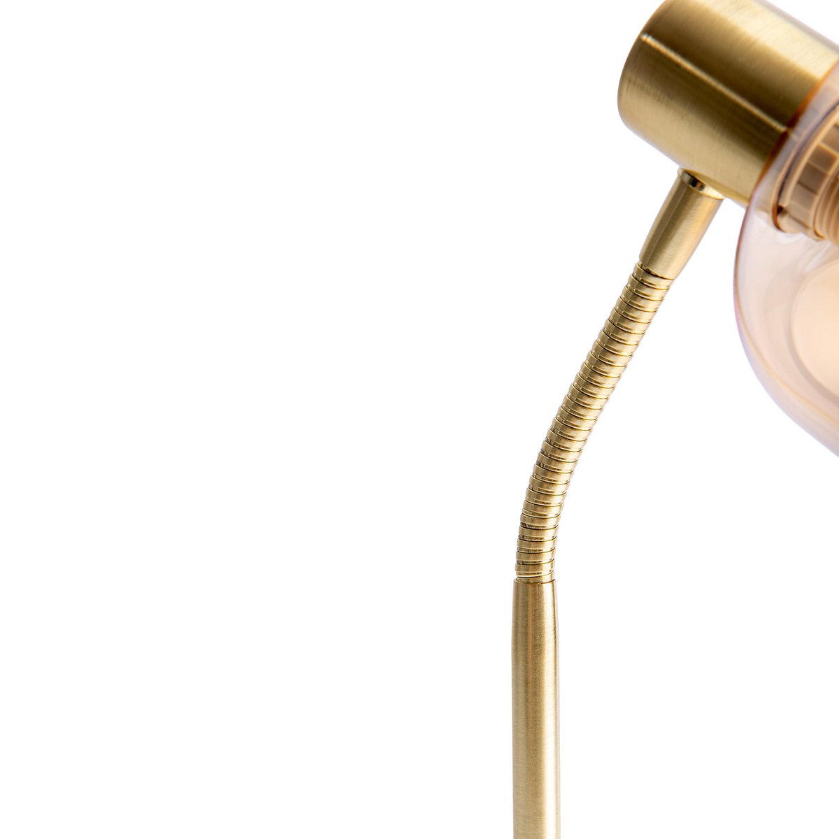 Tischleuchte "LIBBY", klassische Tischlampe aus messingfarbenem Metall und getöntem Glas in Amber, mit E14-Fassung, für Esszimmer, Wohnzimmer, Diele oder Büro, 34 cm hoch