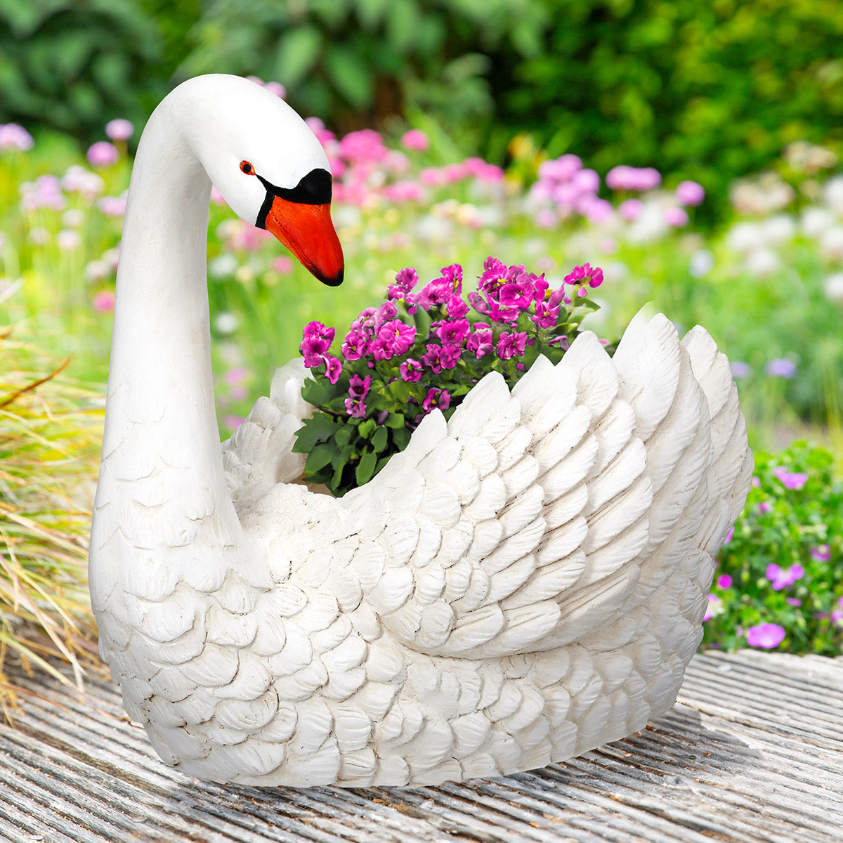 Swanne Übertopf Schwan Weiß Garten Deko