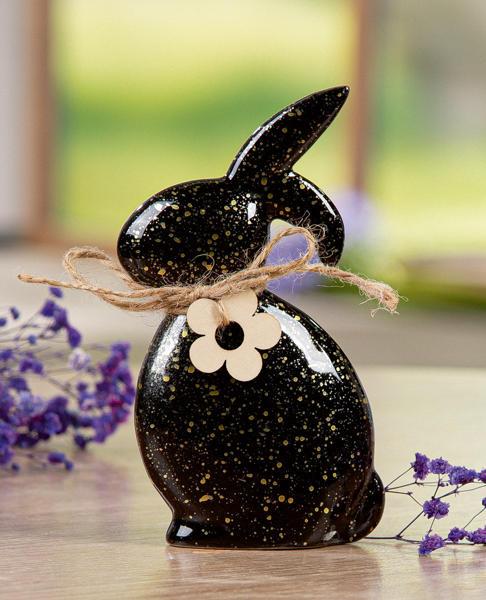 Sprenkel Hase Dekofigur Schwarz Gold Osterdekoration