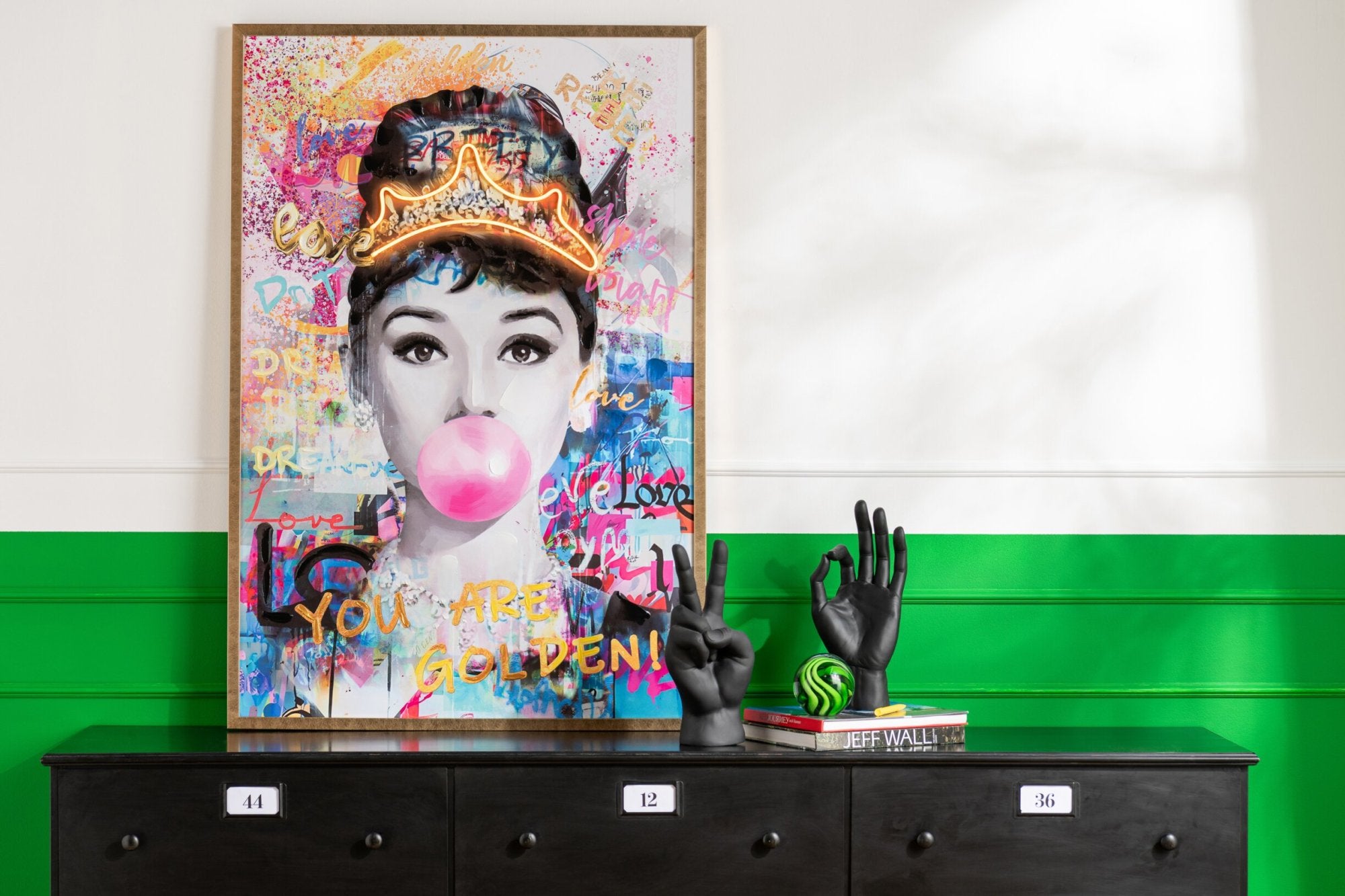 Wandbild LED Lady Bubble Pop Art Golden Crown 123x83cm