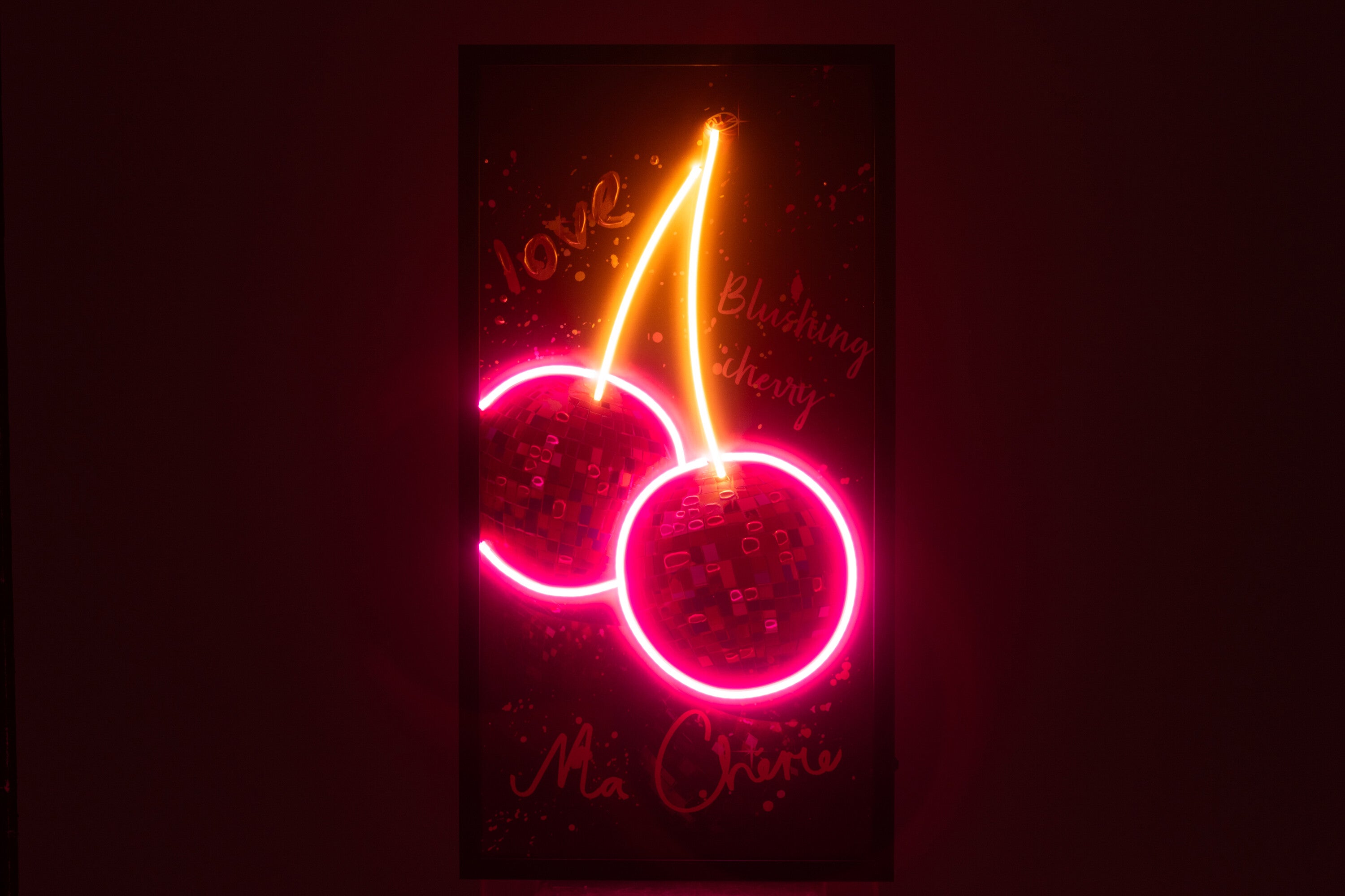 LED Wandbild Neon Cherry Glow 83 x 43 cm