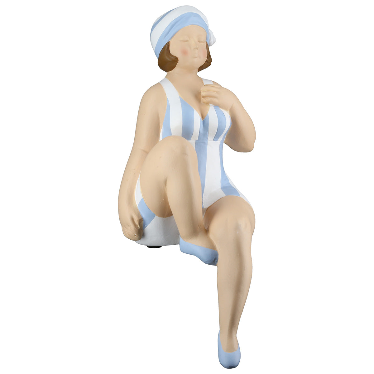 Dekofigur Badedame Livia Retro Strandfigur blau weiß