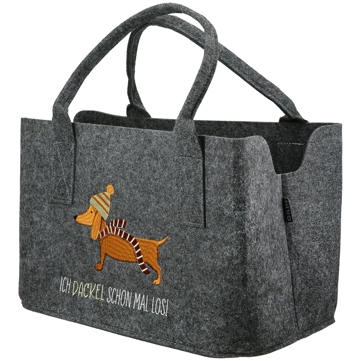 Filztasche Frieda mit Dackelmotiv dunkelgrau Einkaufstasche modern