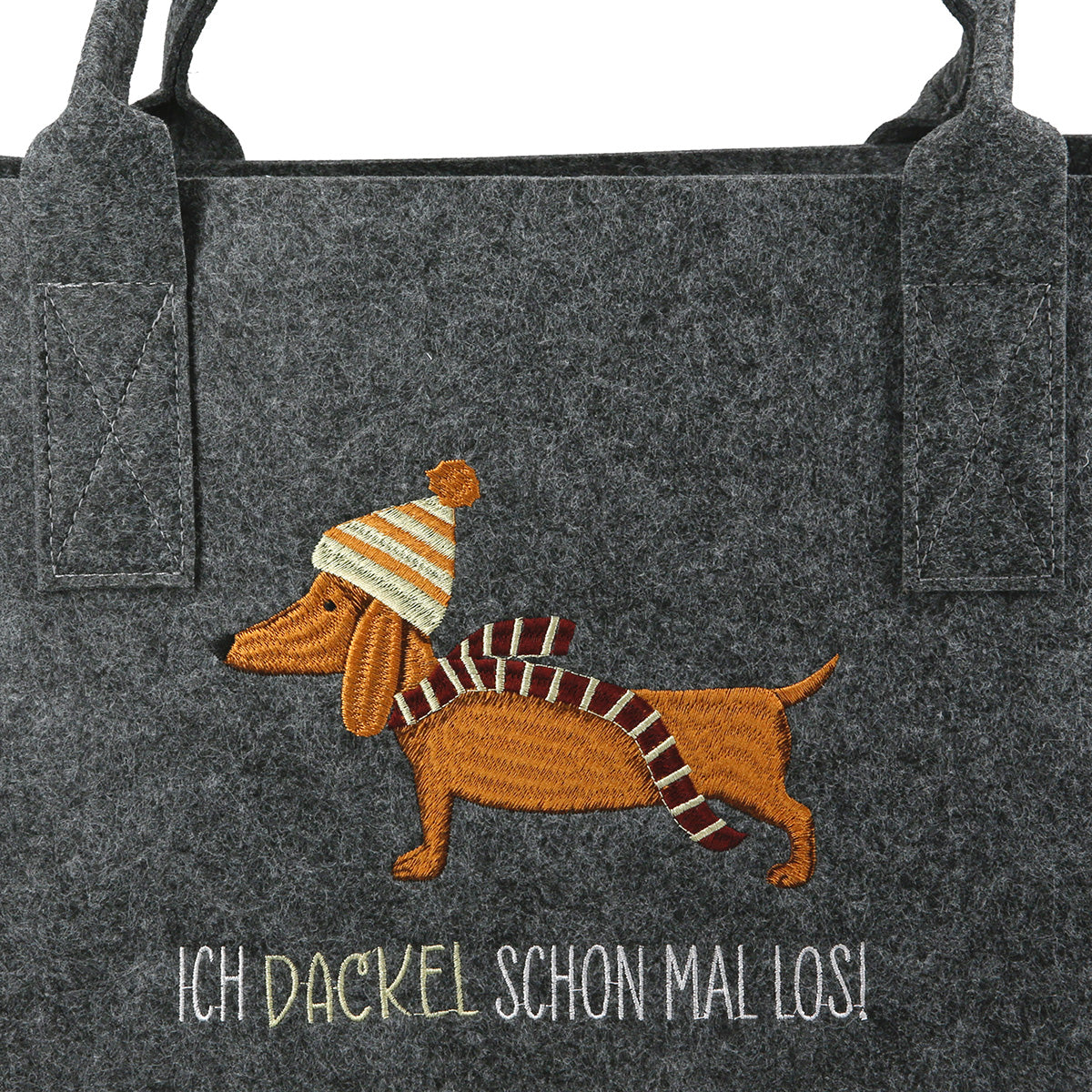Filztasche Frieda mit Dackelmotiv dunkelgrau Einkaufstasche modern