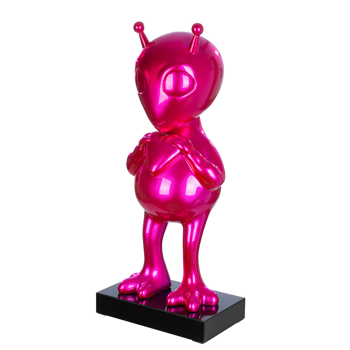 Alien Design Skulptur pink Hochglanz aus Kunstharz mit Marmorbasis