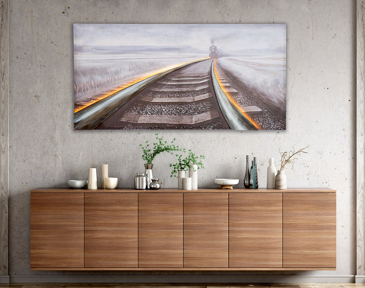 Leinwandbild Railroad Zug LED modern rechteckig 140x70 cm