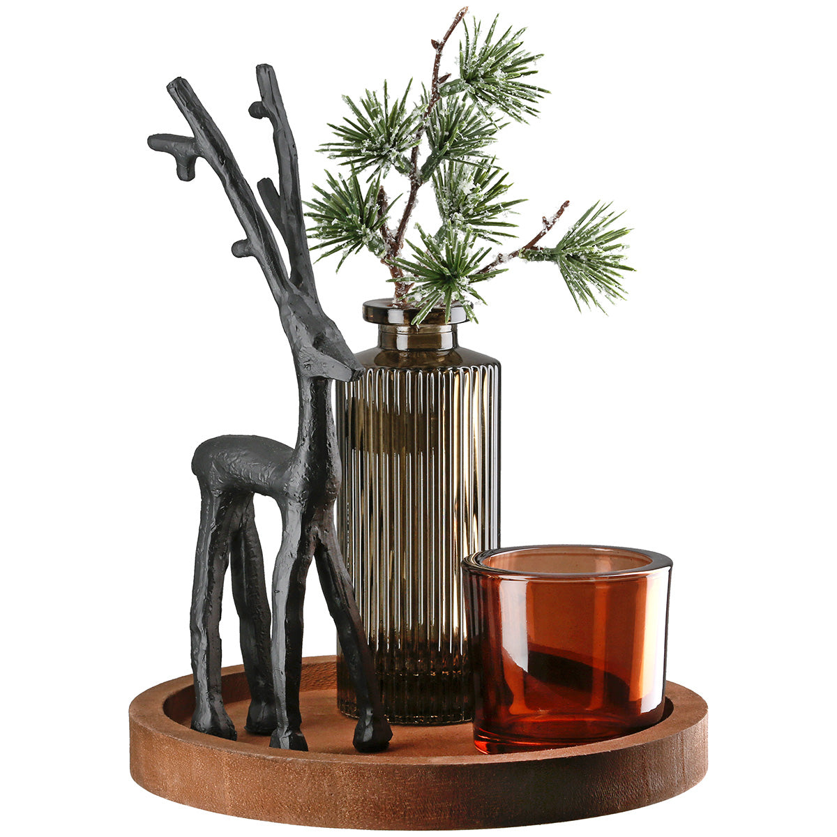 Deko Ensemble Black Deer Winterzauber rund Glas Hirsch Weihnachtsdeko